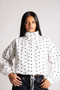 Polka Dot Funnel Neck Denim Jacket - Liquor n Poker