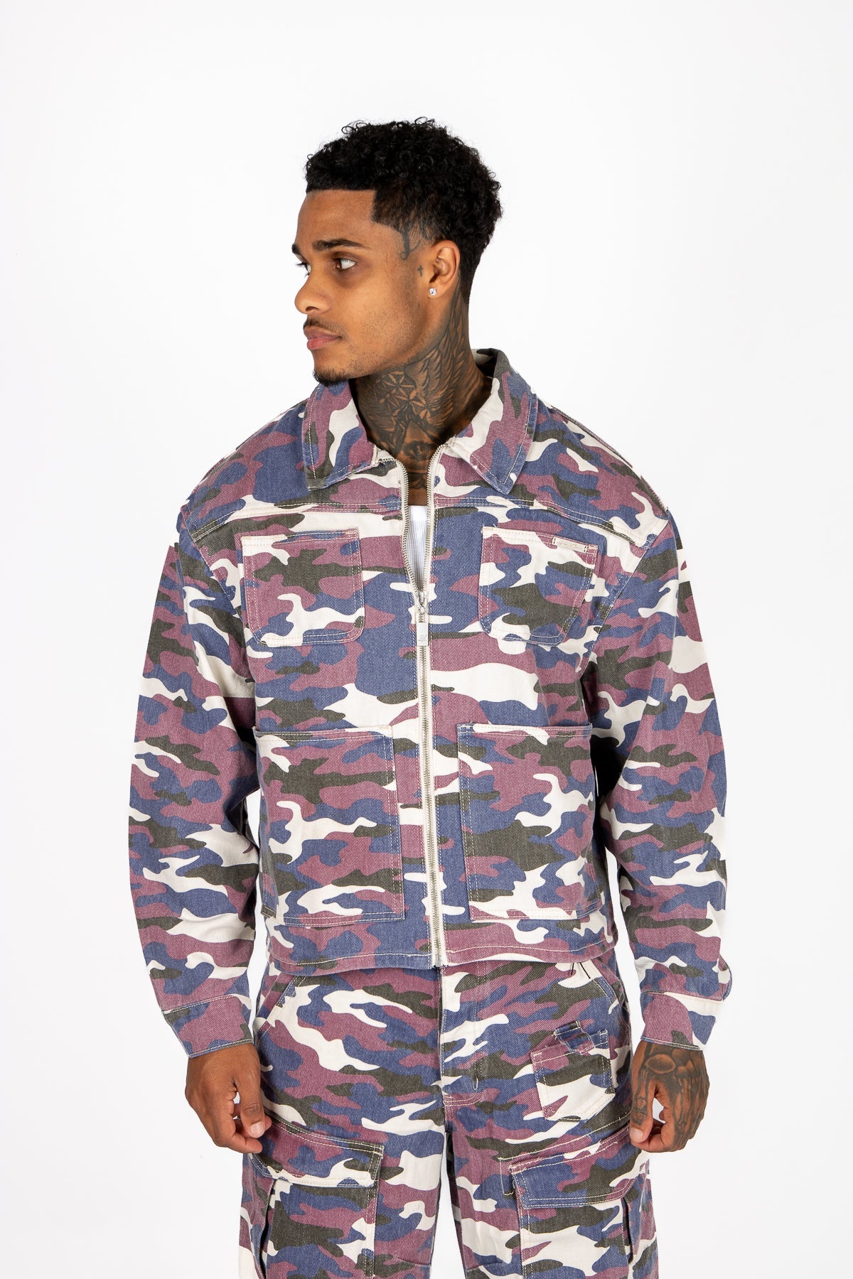 Purple Camo Relaxed Denim Jacket - Liquor n Poker