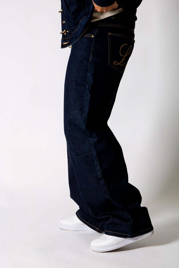 Raw Indigo Fireman Clasp Baggy Jeans - Liquor n Poker