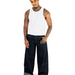 Raw Indigo Mid Rise Contrast Stitch Baggy Jeans - Liquor n Poker