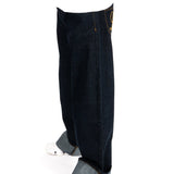 Raw Indigo Mid Rise Contrast Stitch Baggy Jeans - Liquor n Poker