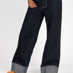 Raw Indigo Mid Rise Contrast Stitch Baggy Jeans - Liquor n Poker