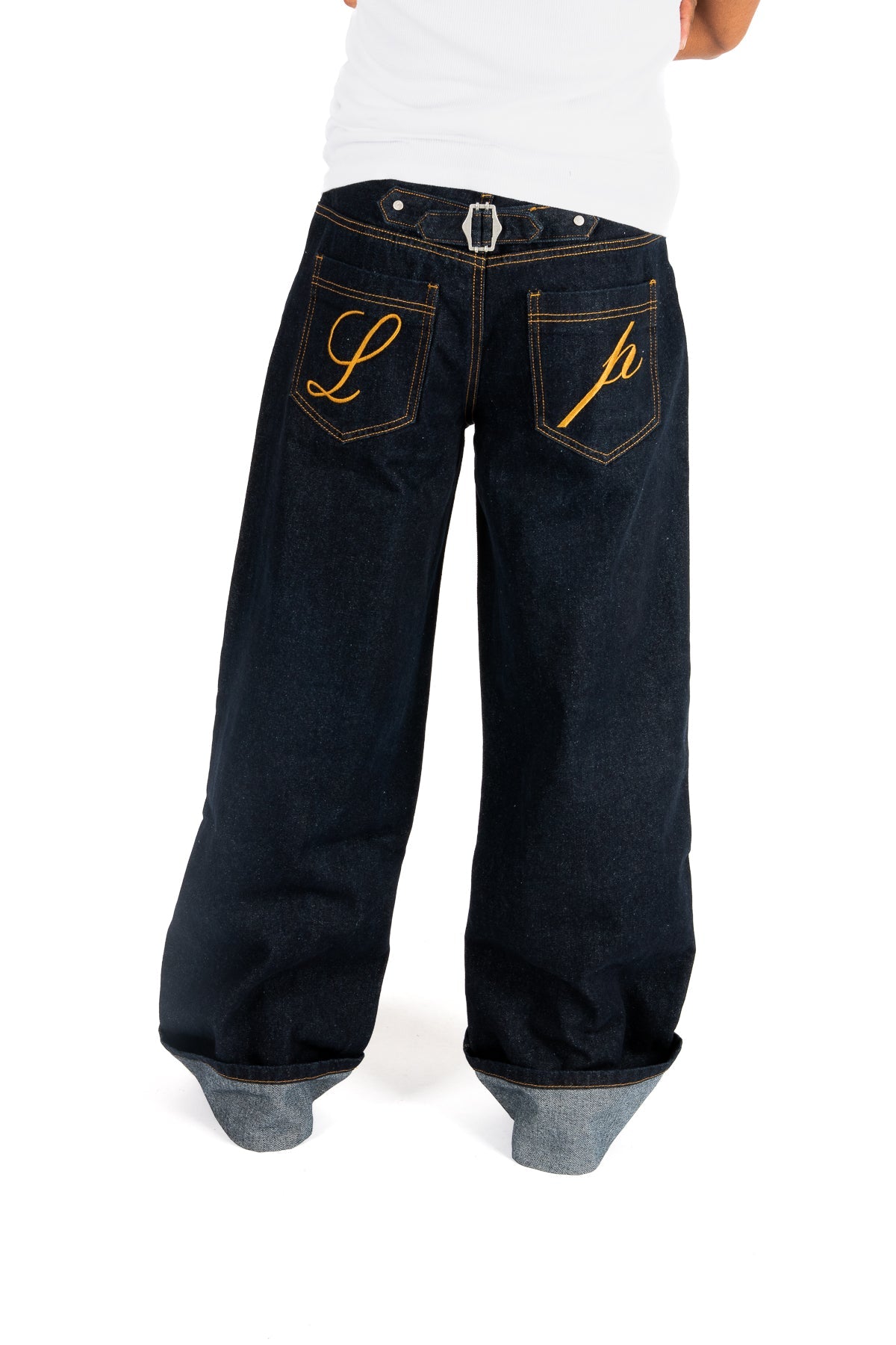 Raw Indigo Mid Rise Contrast Stitch Baggy Jeans - Liquor n Poker