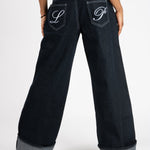 Raw Indigo Mid Rise Contrast Stitch Baggy Jeans - Liquor n Poker