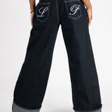 Raw Indigo Mid Rise Contrast Stitch Baggy Jeans - Liquor n Poker