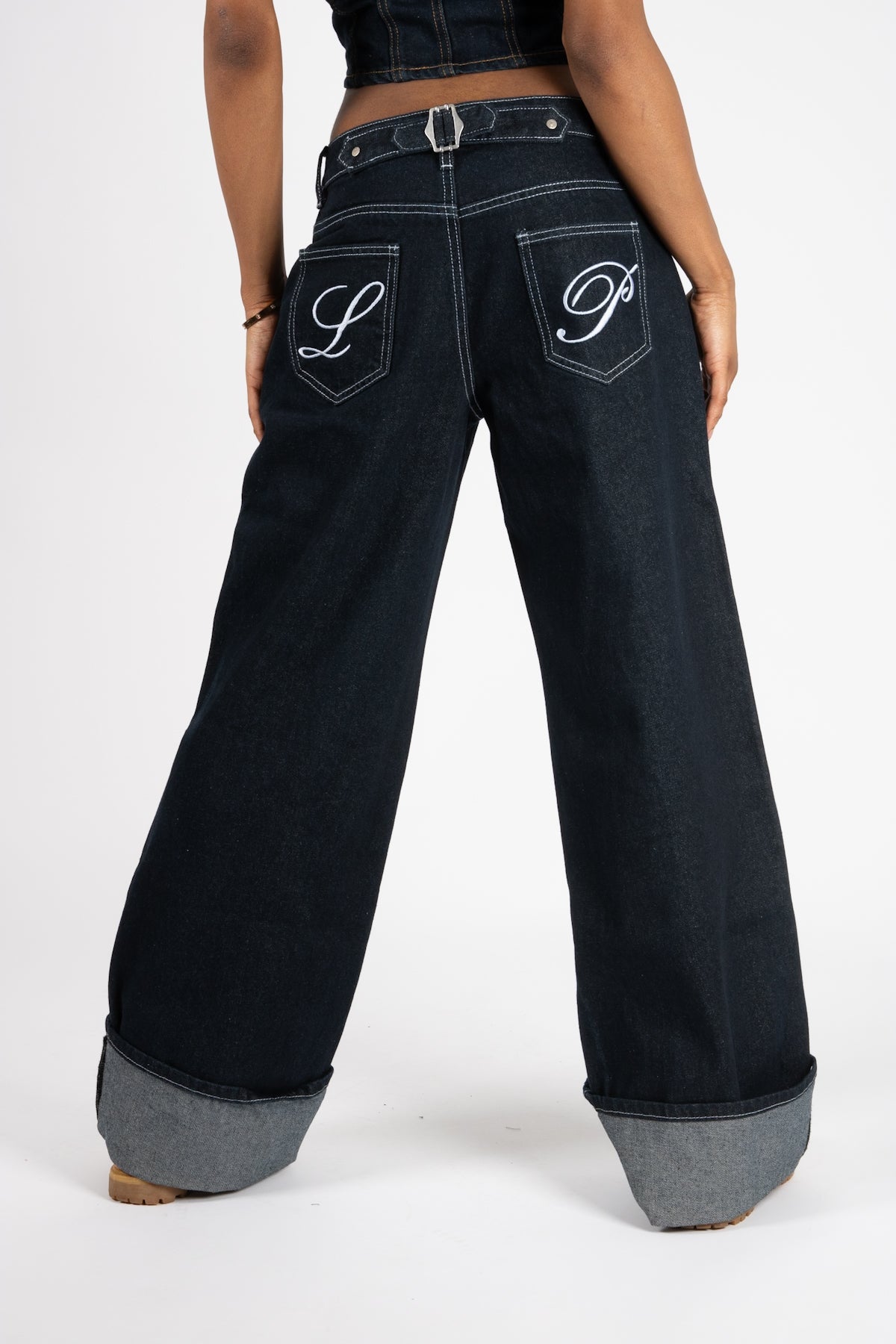 Raw Indigo Mid Rise Contrast Stitch Baggy Jeans - Liquor n Poker