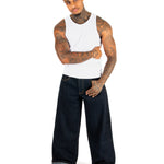 Raw Indigo Mid Rise Contrast Stitch Baggy Jeans - Liquor n Poker