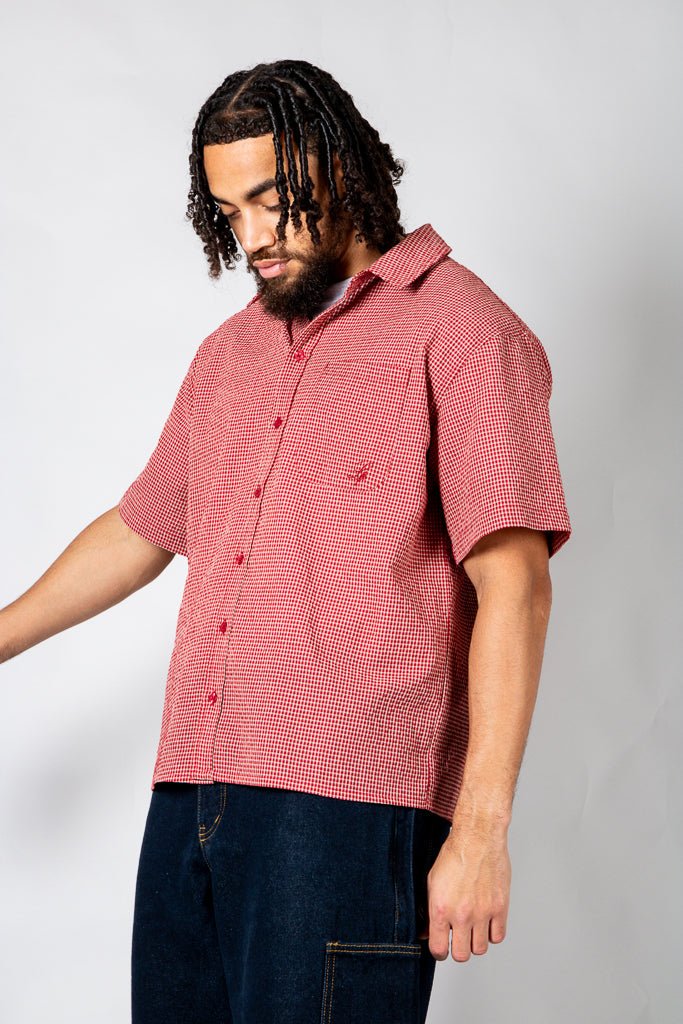 Red Boxy Micro Check Shirt - Liquor n Poker