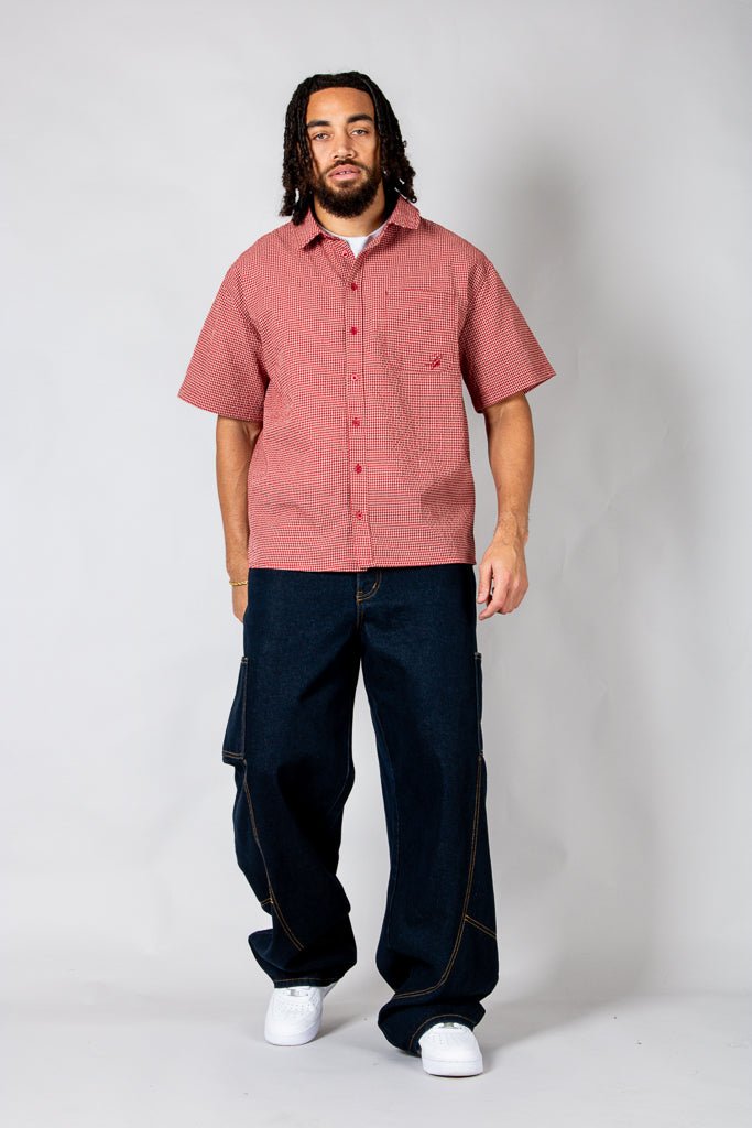 Red Boxy Micro Check Shirt - Liquor n Poker