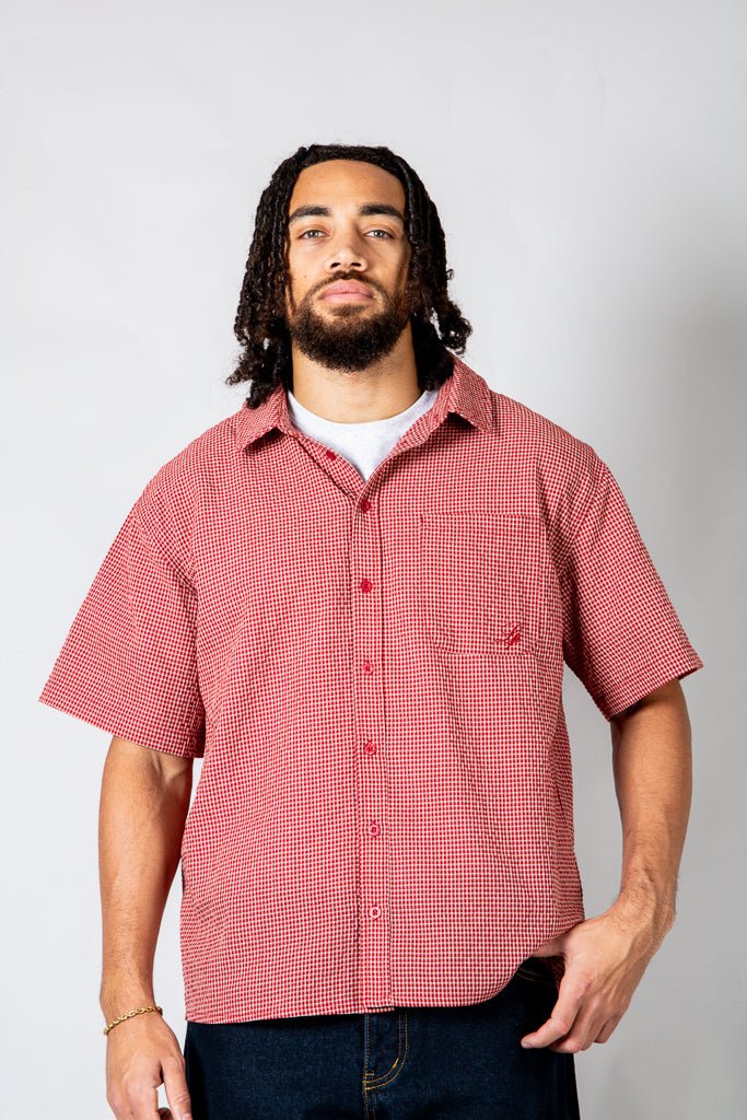 Red Boxy Micro Check Shirt - Liquor n Poker