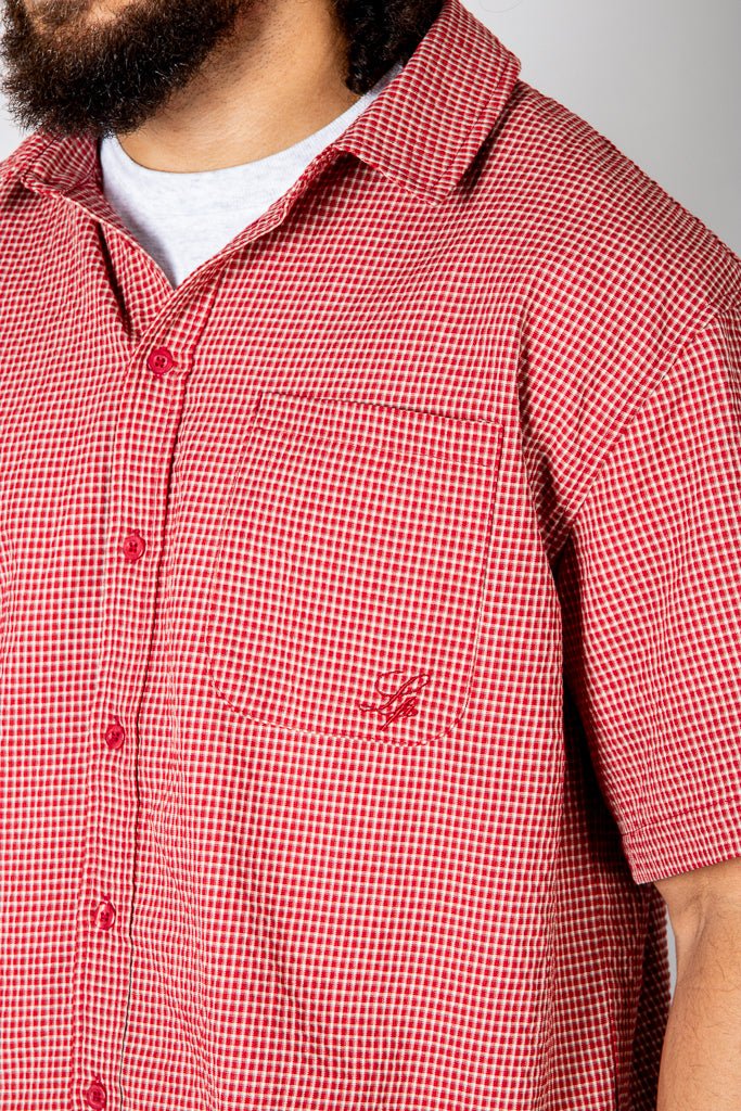 Red Boxy Micro Check Shirt - Liquor n Poker