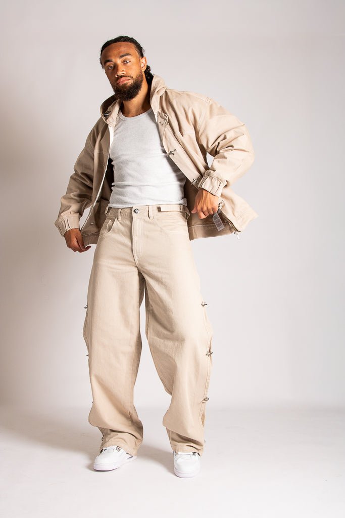 Relaxed Baggy Fireman Clasp Jeans in Ecru - Liquor n Poker