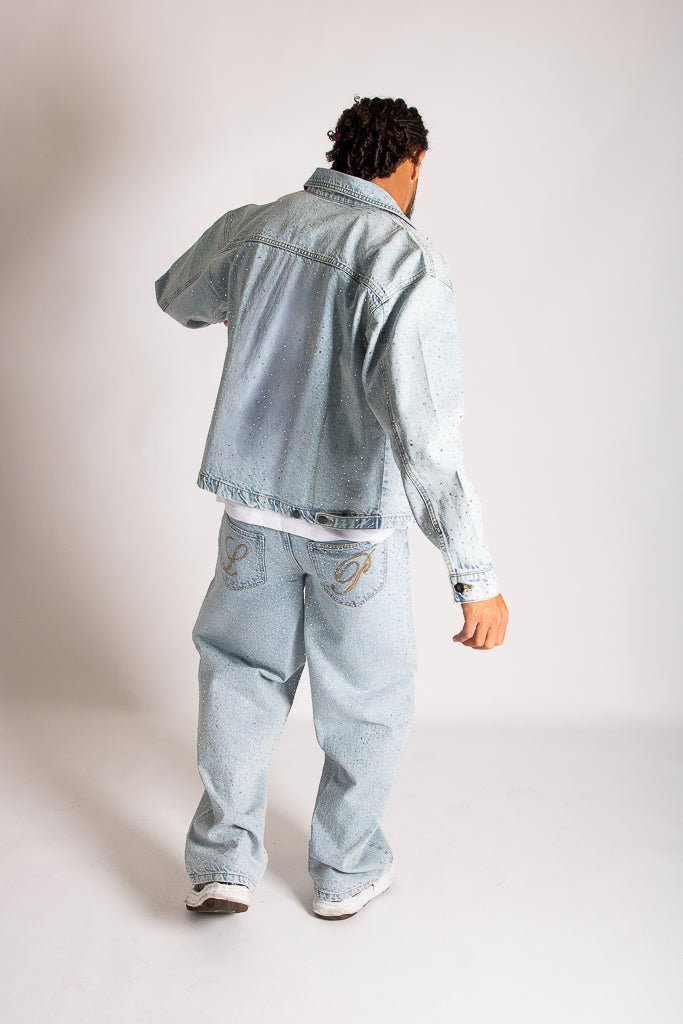 Relaxed Baggy Rhinestone Detail Jeans in Vintage Wash - Liquor n Poker