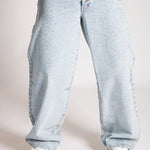 Relaxed Baggy Rhinestone Detail Jeans in Vintage Wash - Liquor n Poker