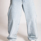 Relaxed Baggy Rhinestone Detail Jeans in Vintage Wash - Liquor n Poker