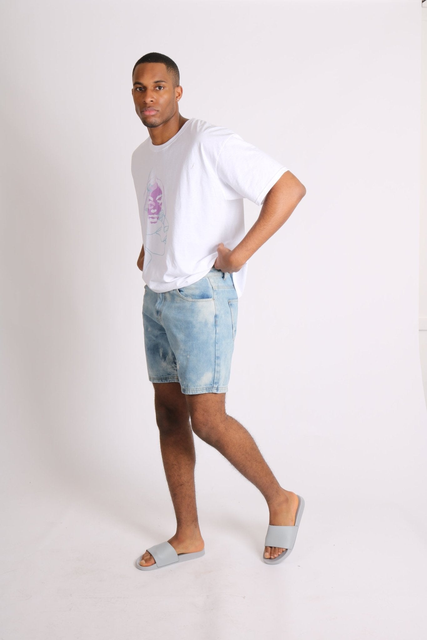 Relaxed Cloud Bleach Wash Denim Shorts - Liquor n Poker