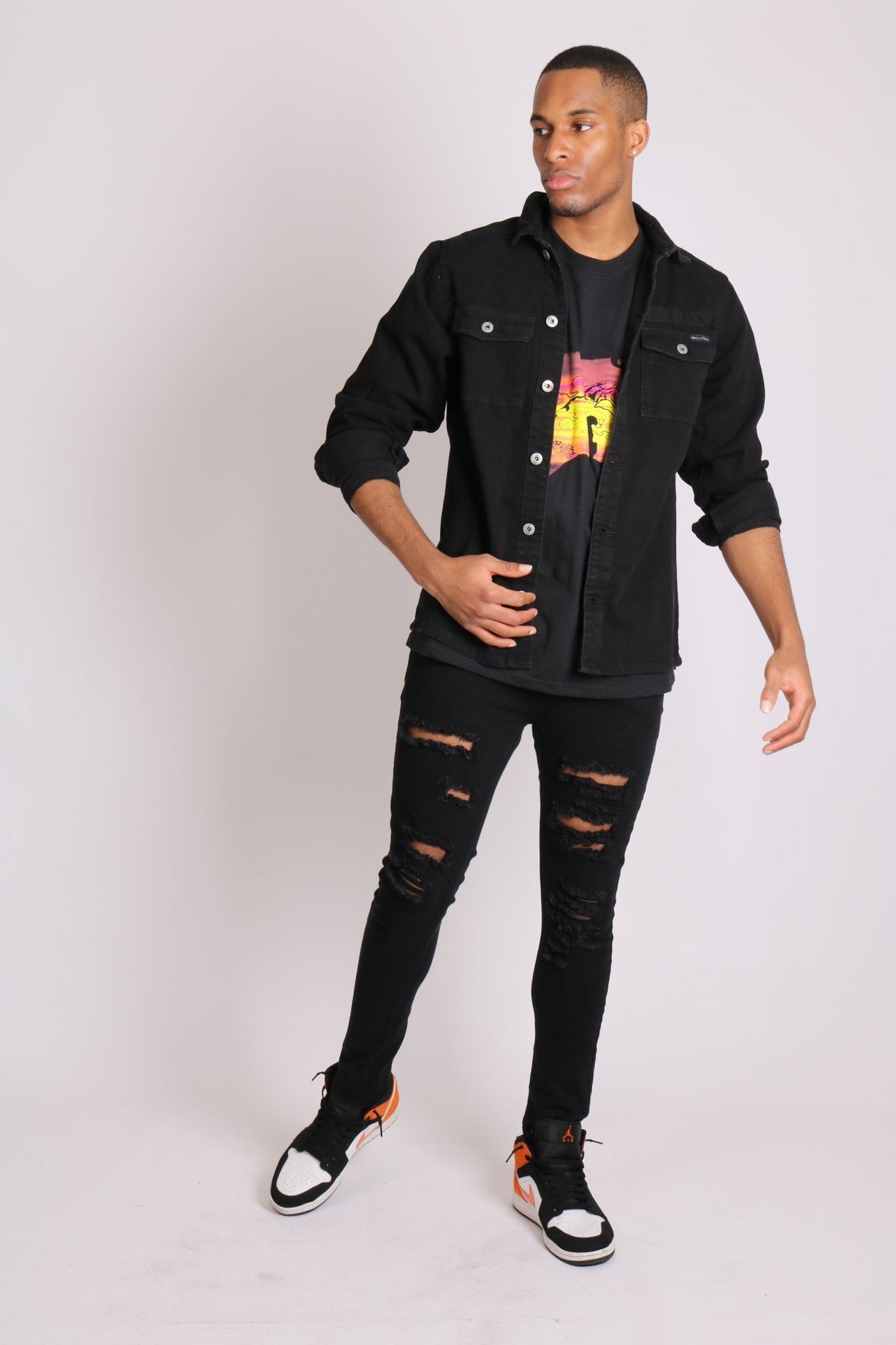 Relaxed Denim Worker Shirt In Black - Liquor n Poker