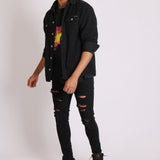 Relaxed Denim Worker Shirt In Black - Liquor n Poker
