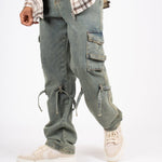 Relaxed Dirty Wash Cargo Pants With Strap Detail - Liquor n Poker