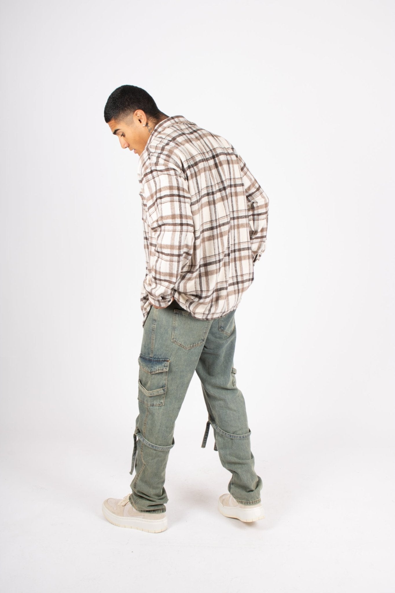 Relaxed Dirty Wash Cargo Pants With Strap Detail - Liquor n Poker