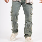 Relaxed Dirty Wash Cargo Pants With Strap Detail - Liquor n Poker