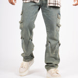 Relaxed Dirty Wash Cargo Pants With Strap Detail - Liquor n Poker