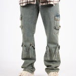 Relaxed Dirty Wash Cargo Pants With Strap Detail - Liquor n Poker