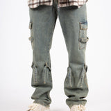 Relaxed Dirty Wash Cargo Pants With Strap Detail - Liquor n Poker