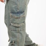 Relaxed Dirty Wash Cargo Pants With Strap Detail - Liquor n Poker