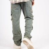 Relaxed Dirty Wash Cargo Pants With Strap Detail - Liquor n Poker
