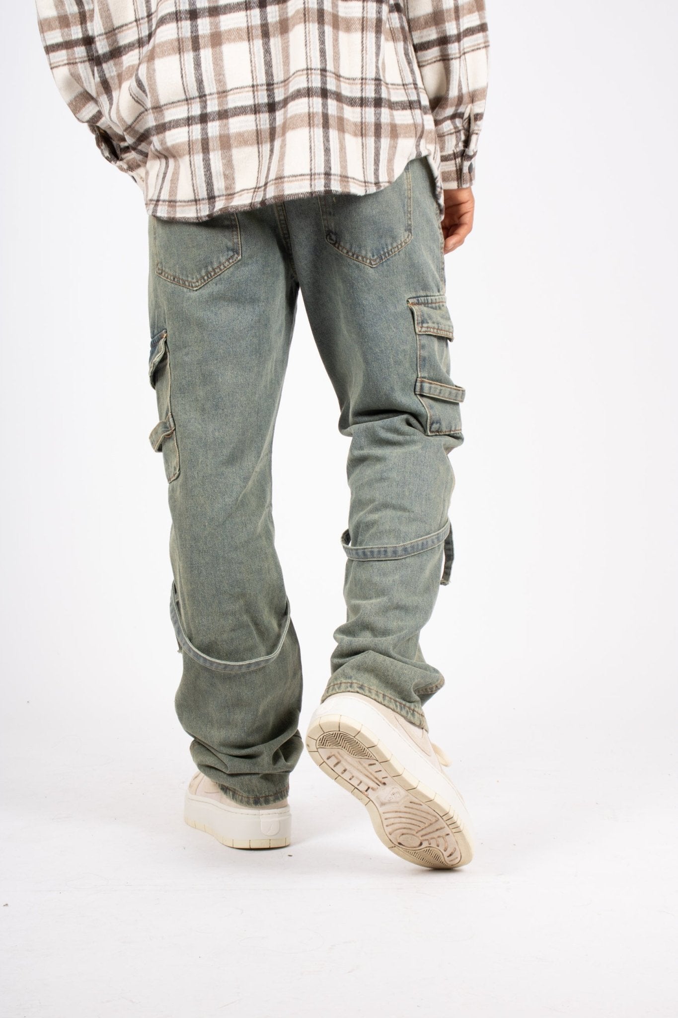 Relaxed Dirty Wash Cargo Pants With Strap Detail - Liquor n Poker