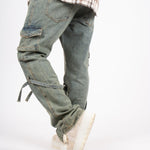 Relaxed Dirty Wash Cargo Pants With Strap Detail - Liquor n Poker