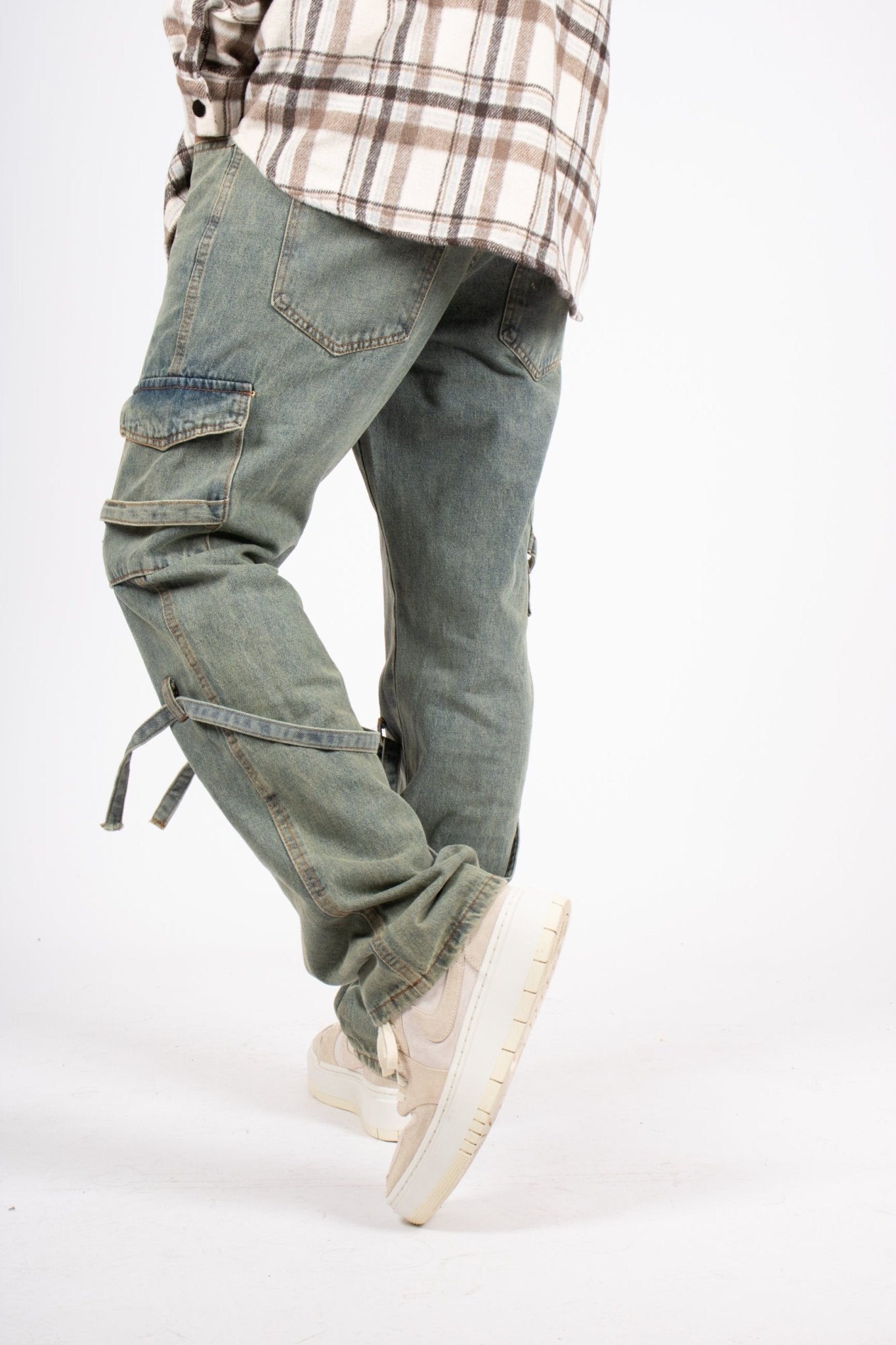 Relaxed Dirty Wash Cargo Pants With Strap Detail - Liquor n Poker