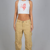 Relaxed Fit Cargo Trousers In Tan Twill Denim - Liquor n Poker