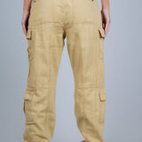 Relaxed Fit Cargo Trousers In Tan Twill Denim - Liquor n Poker