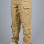 Relaxed Fit Cargo Trousers In Tan Twill Denim - Liquor n Poker