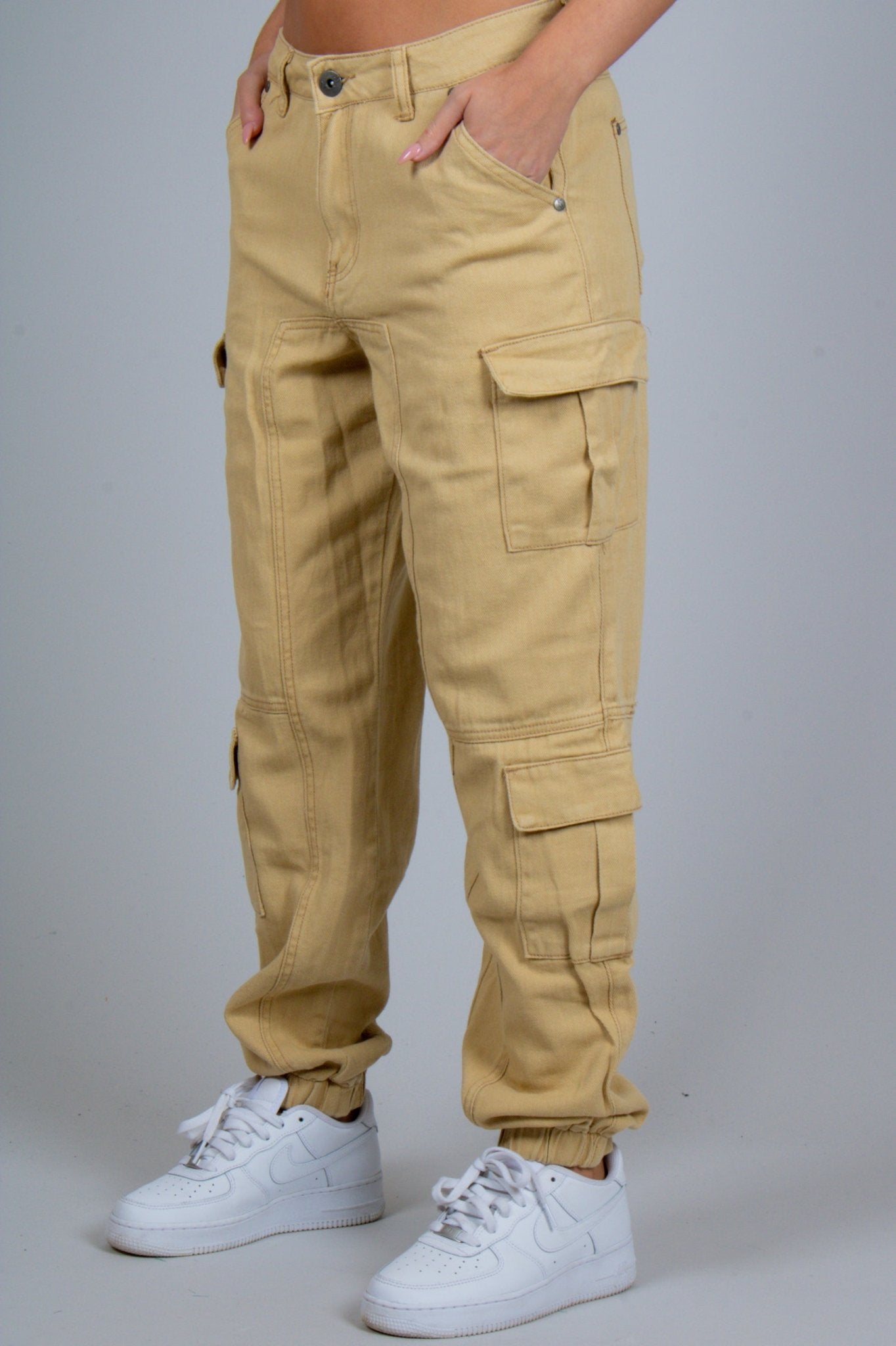 Relaxed Fit Cargo Trousers In Tan Twill Denim - Liquor n Poker