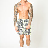 Relaxed Fit Shorts In Lime Black With Geo Stripe - Liquor n Poker