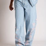 Relaxed Japanese Blossom Printed Jeans in Light Wash Blue - Liquor n Poker