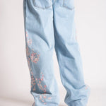 Relaxed Japanese Blossom Printed Jeans in Light Wash Blue - Liquor n Poker