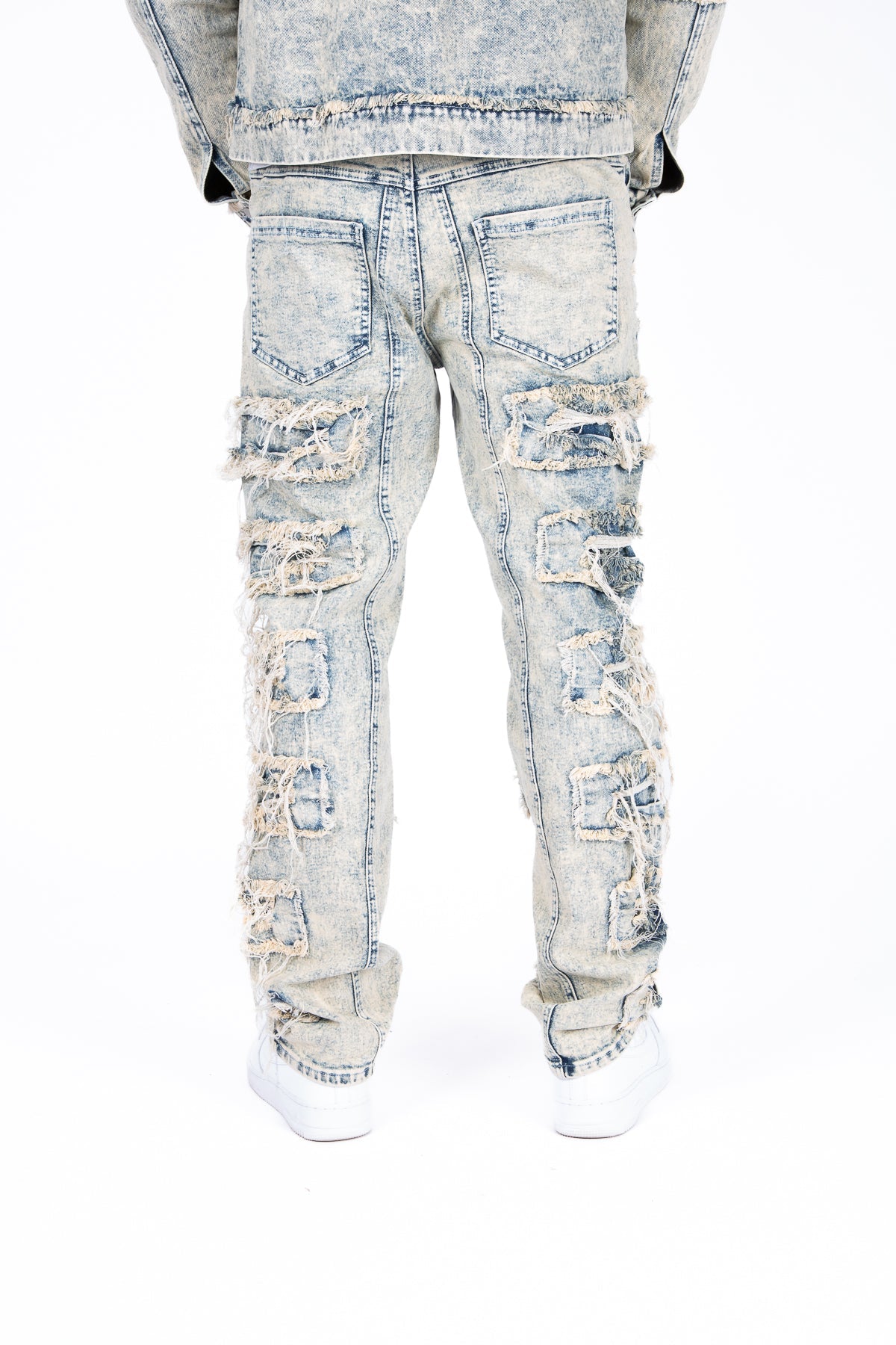 Relaxed Stacked Distressed Denim Jeans - Liquor n Poker