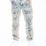 Relaxed Stacked Distressed Denim Jeans - Liquor n Poker