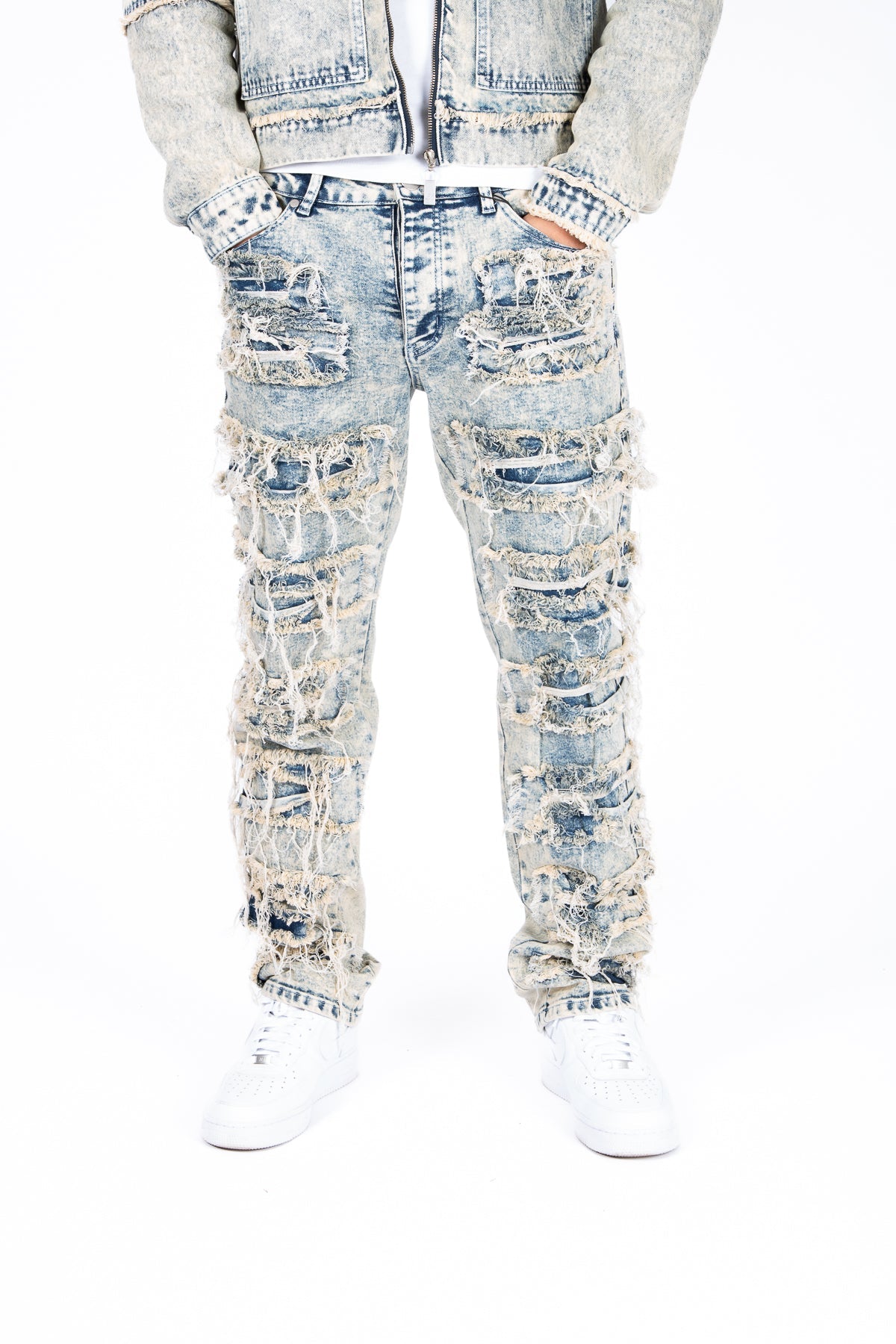 Relaxed Stacked Distressed Denim Jeans - Liquor n Poker
