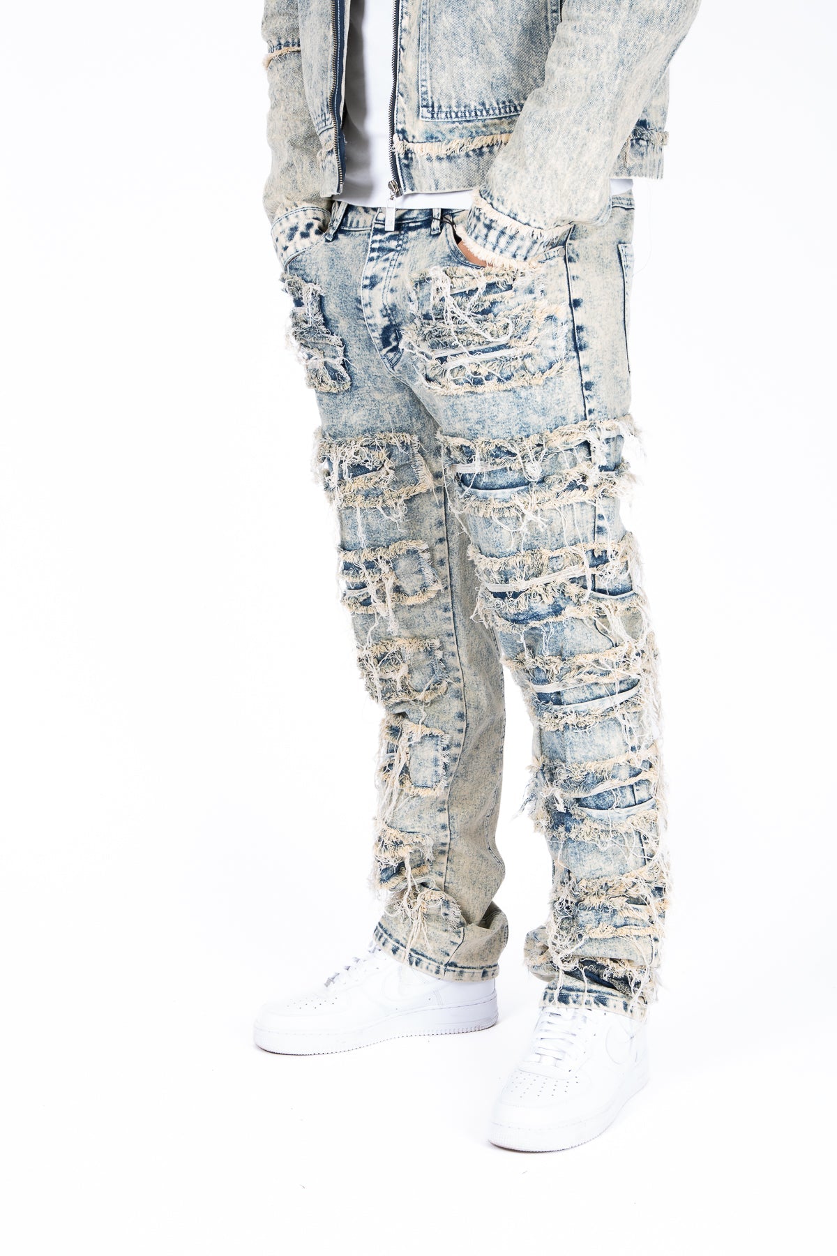 Relaxed Stacked Distressed Denim Jeans - Liquor n Poker