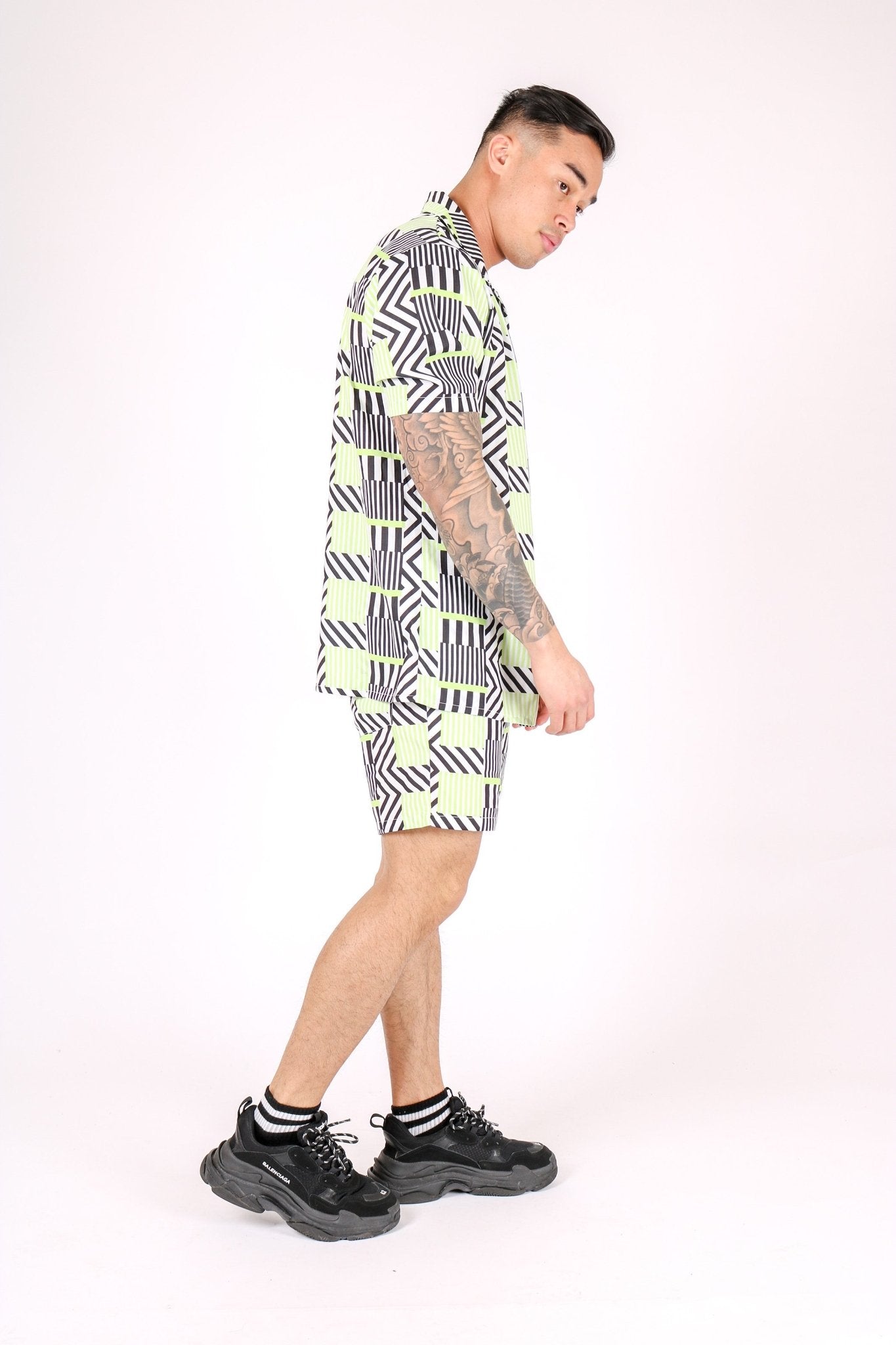 Revere Collar Shirt In Geometric Lime Print - Liquor n Poker