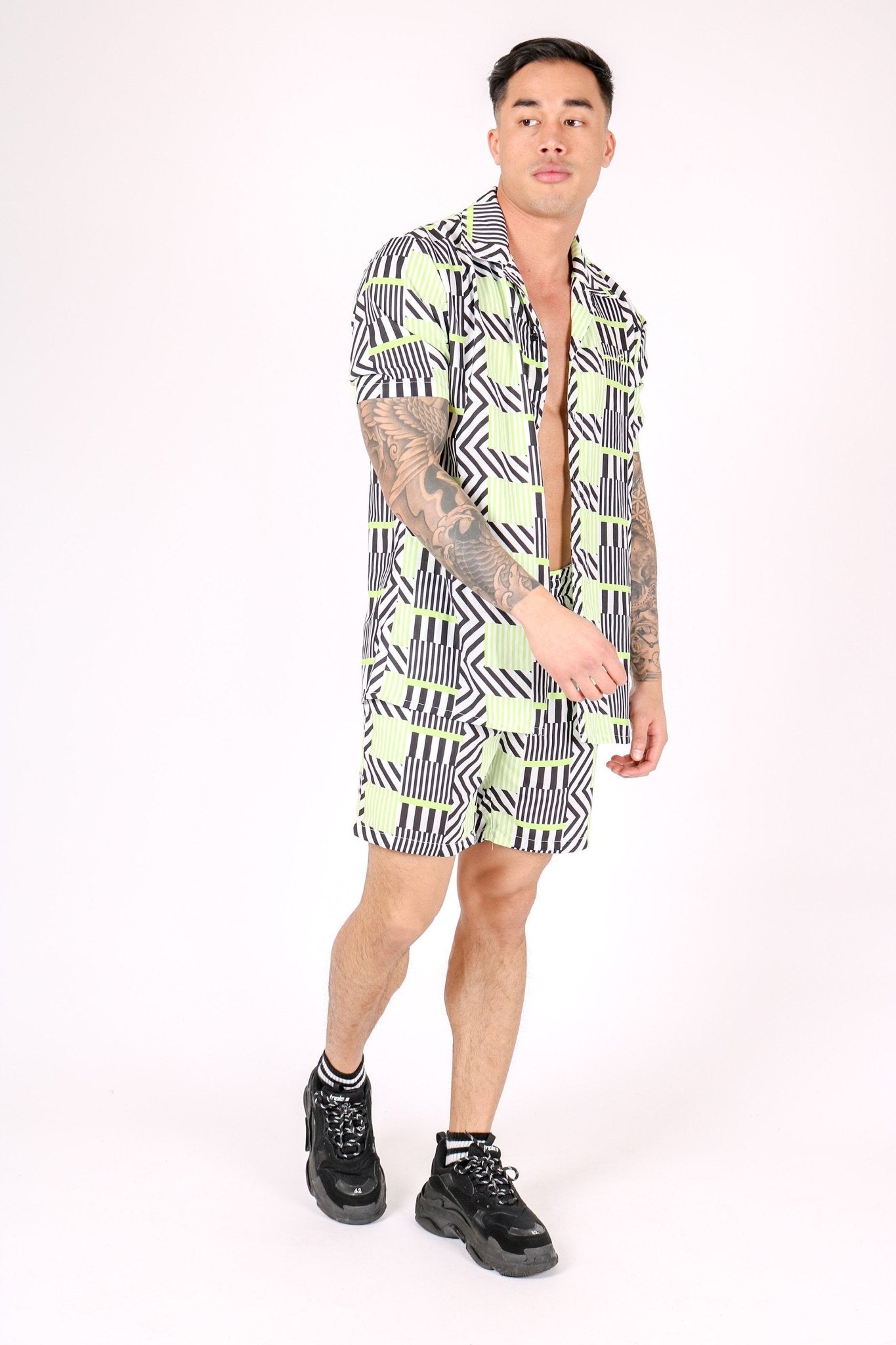 Revere Collar Shirt In Geometric Lime Print - Liquor n Poker