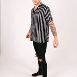 Revere Shirt Black White Fine Pin Stripe Oversized Relaxed Shirt - Liquor n Poker