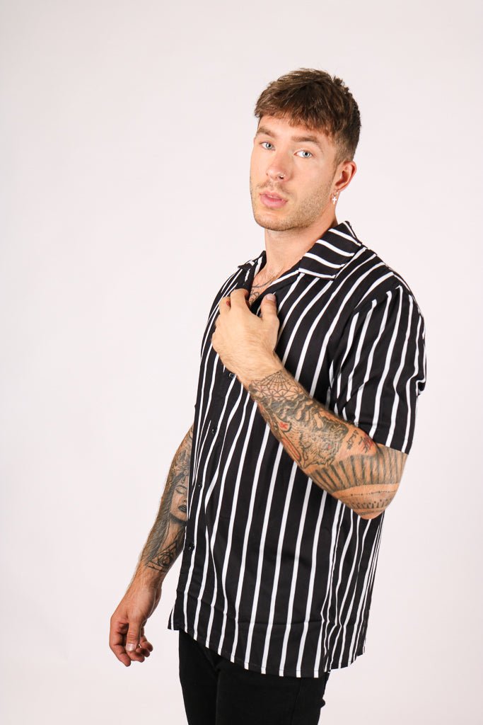 Revere Shirt Black White Fine Pin Stripe Oversized Relaxed Shirt - Liquor n Poker
