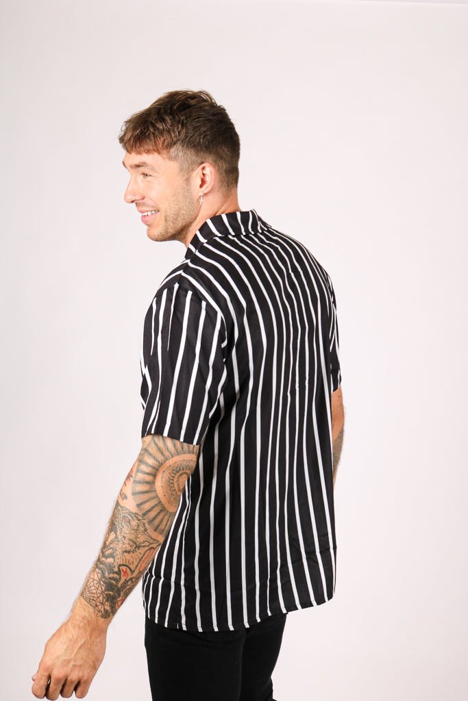 Revere Shirt Black White Fine Pin Stripe Oversized Relaxed Shirt - Liquor n Poker