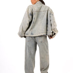 Rhinestone Embellished Denim Boyfriend Fit Denim Jacket - Liquor n Poker